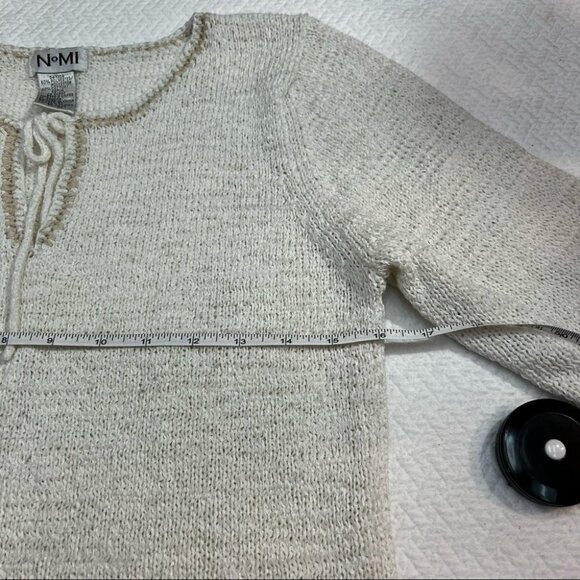 vintage 90's Nomi🎀Cotton Blend Beige Boho Sweater Tie Neckline Size M - Picture 7 of 8